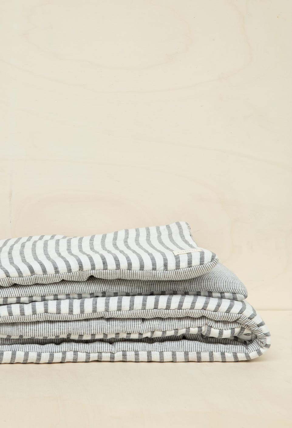 striped washed linen mattress black and milk