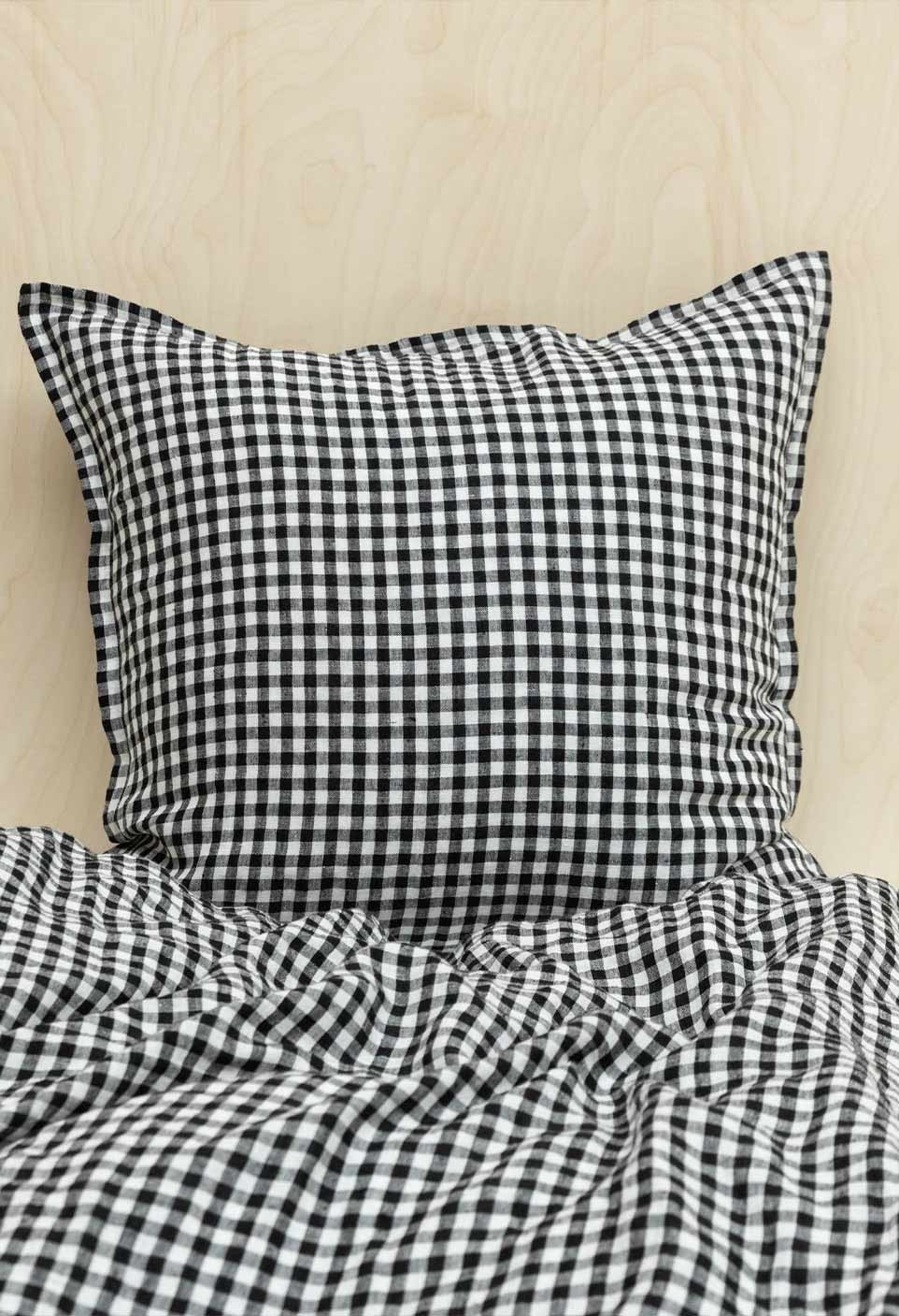 Check duvet cover - washed linen - vichy black - kids bed linen