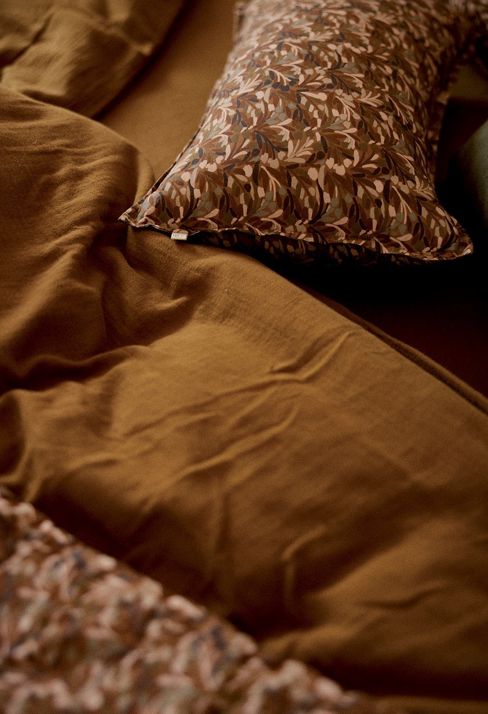 Cotton gauze duvet cover - ambre brown - bedroom