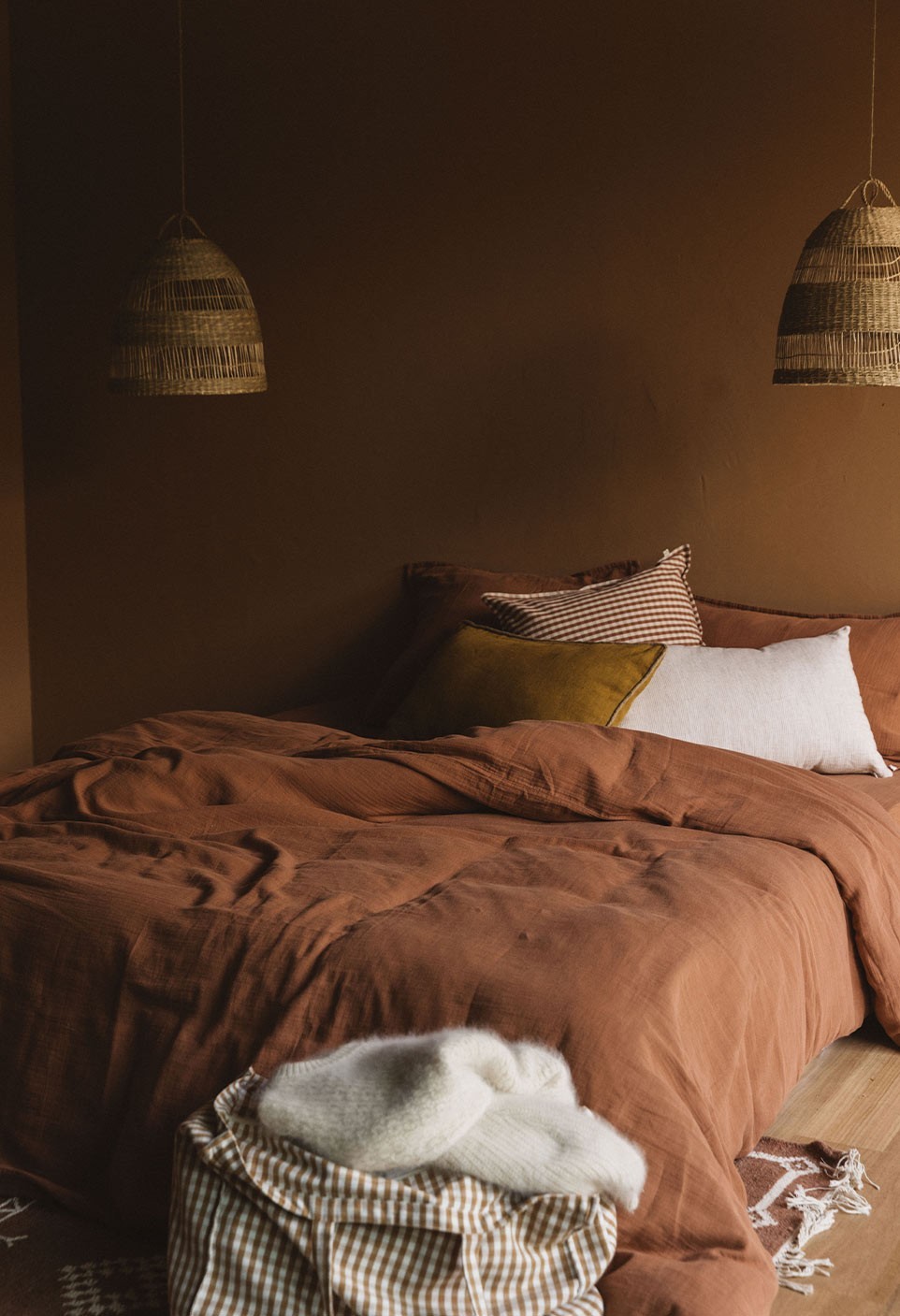 HOUSSE DE COUETTE  EN GAZE DE COTON TERRACOTTA