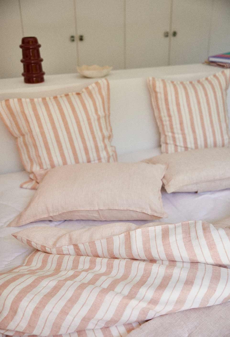 STRIPED & WASHED LINEN DUVET COVER  GLAISE/MILK