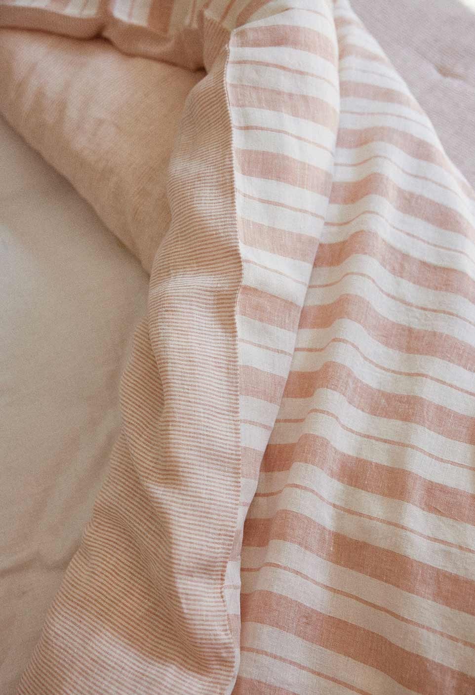 STRIPED & WASHED LINEN DUVET COVER  GLAISE/MILK