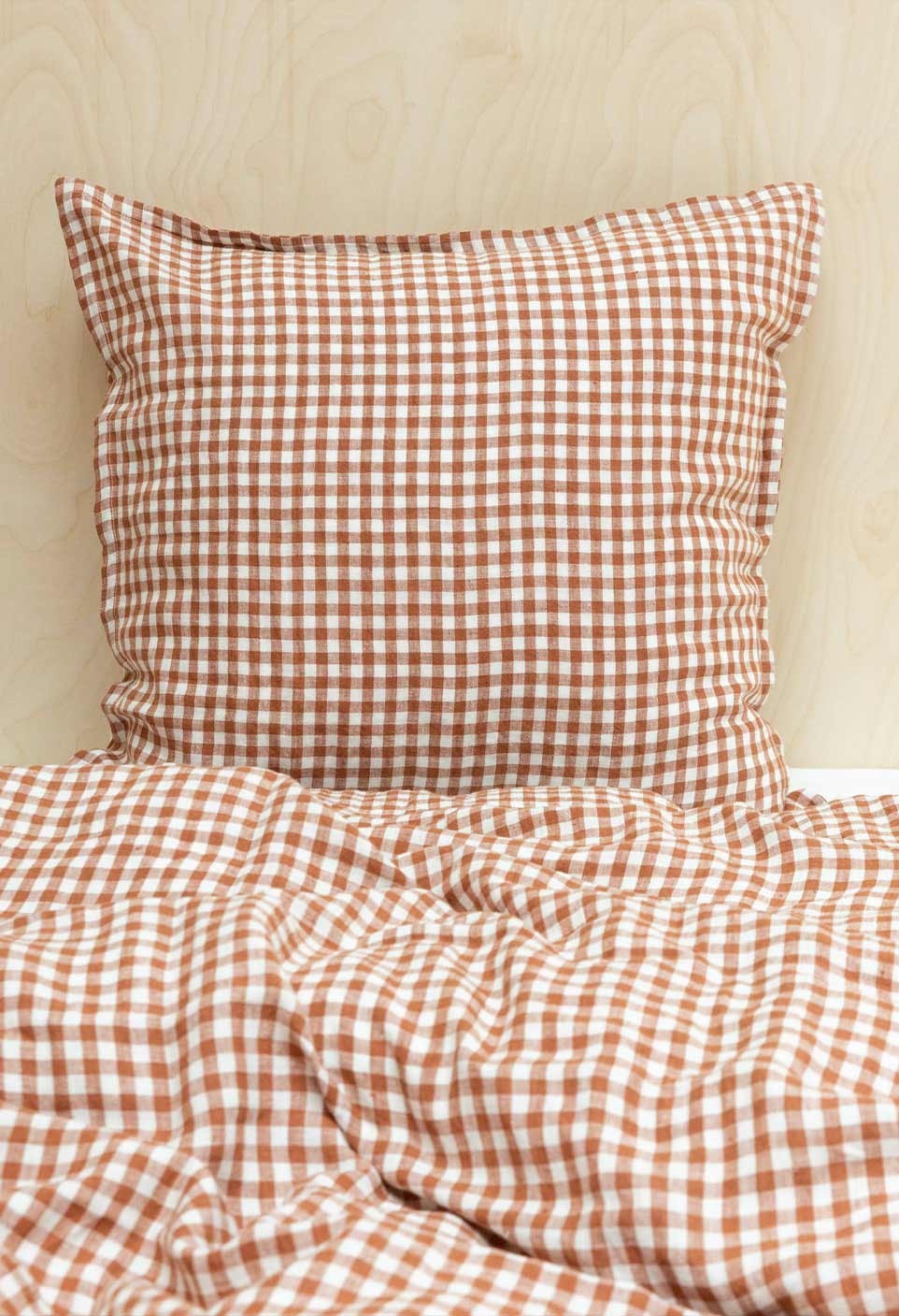 Check duvet cover - washed linen - vichy brique - bed linen