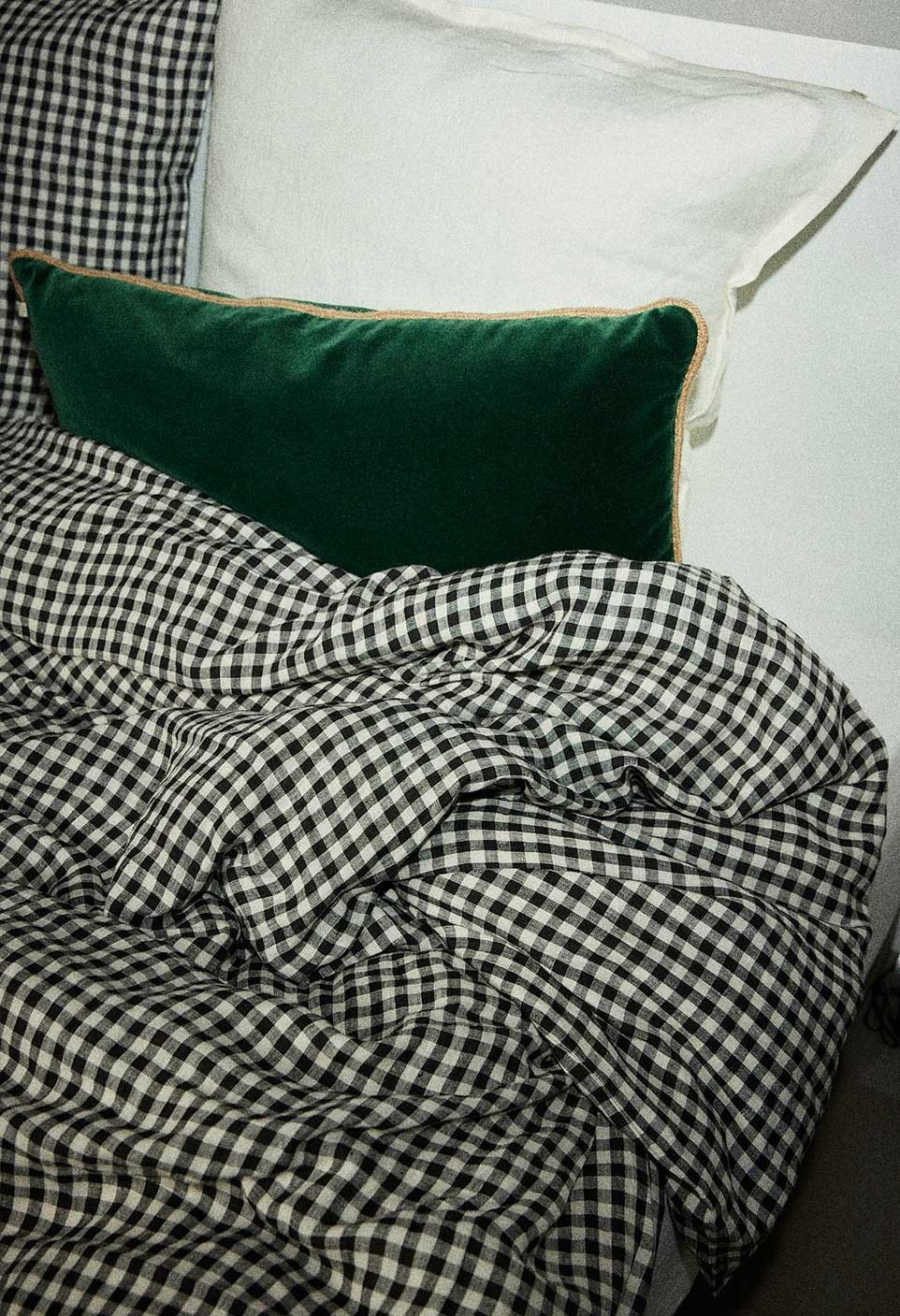 Check duvet cover - washed linen - vichy black - bed linen