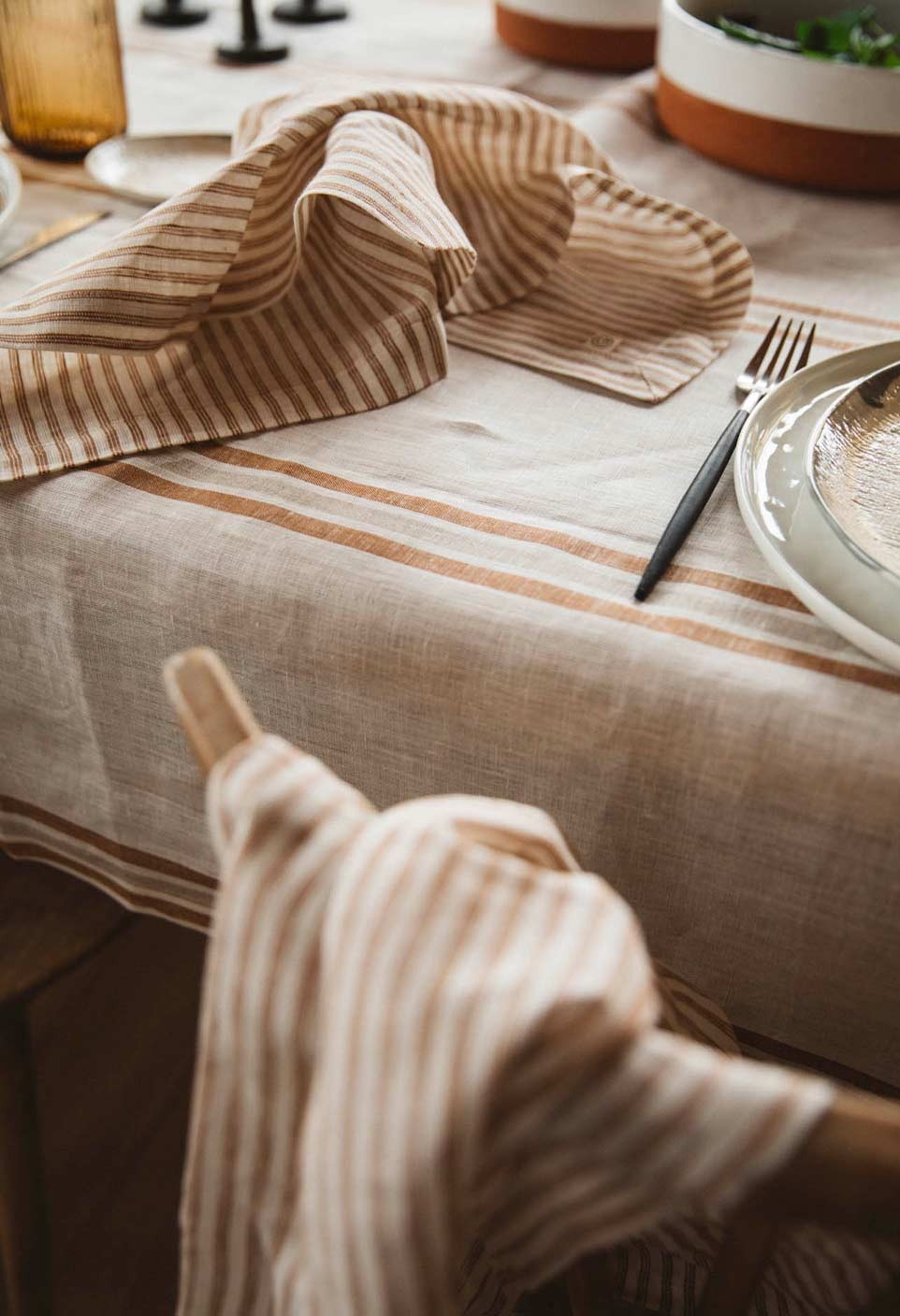 Tablecloth large café/milk stripe - washed table linen - meal