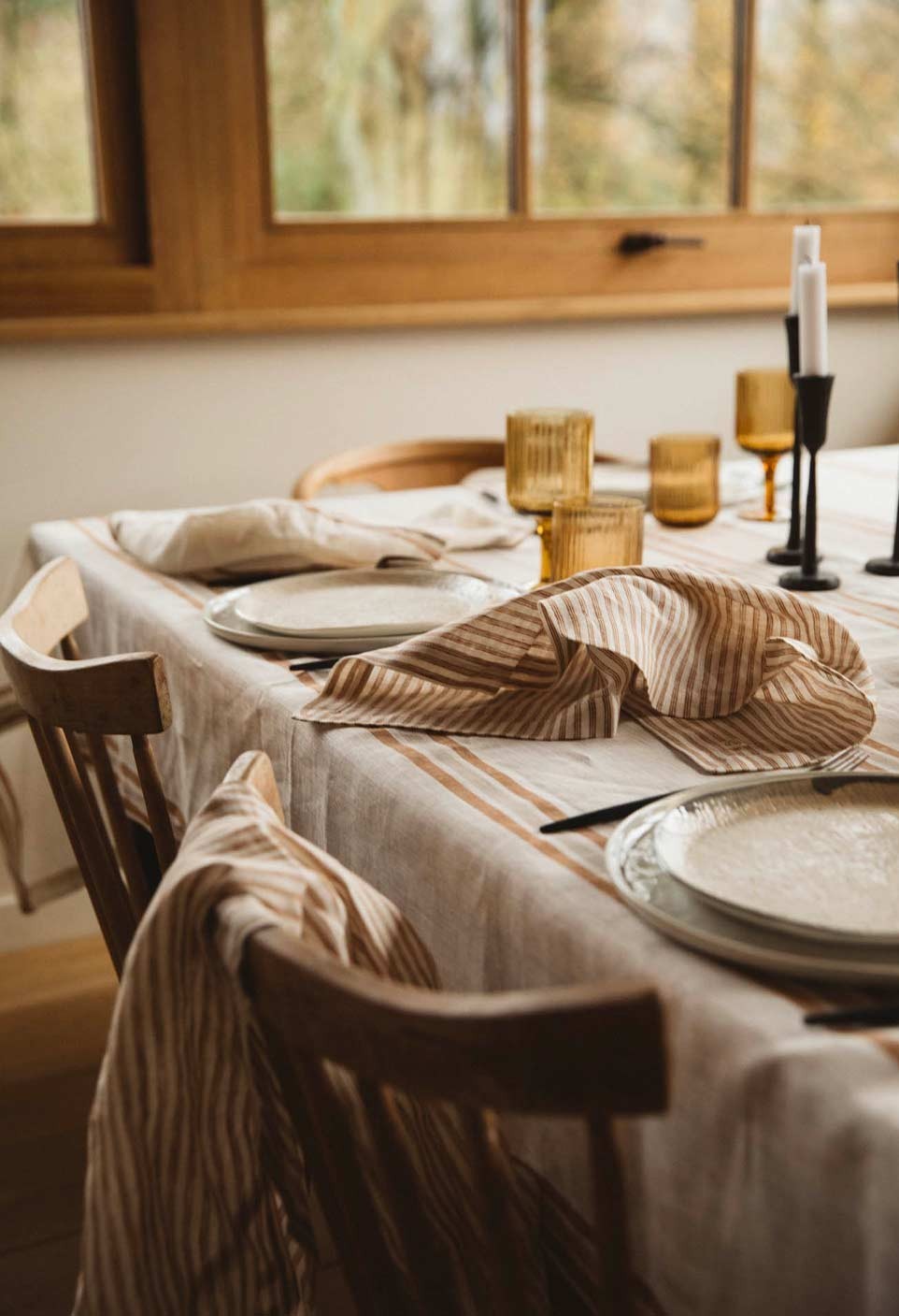 Tablecloth large café/milk stripe - washed table linen - meal