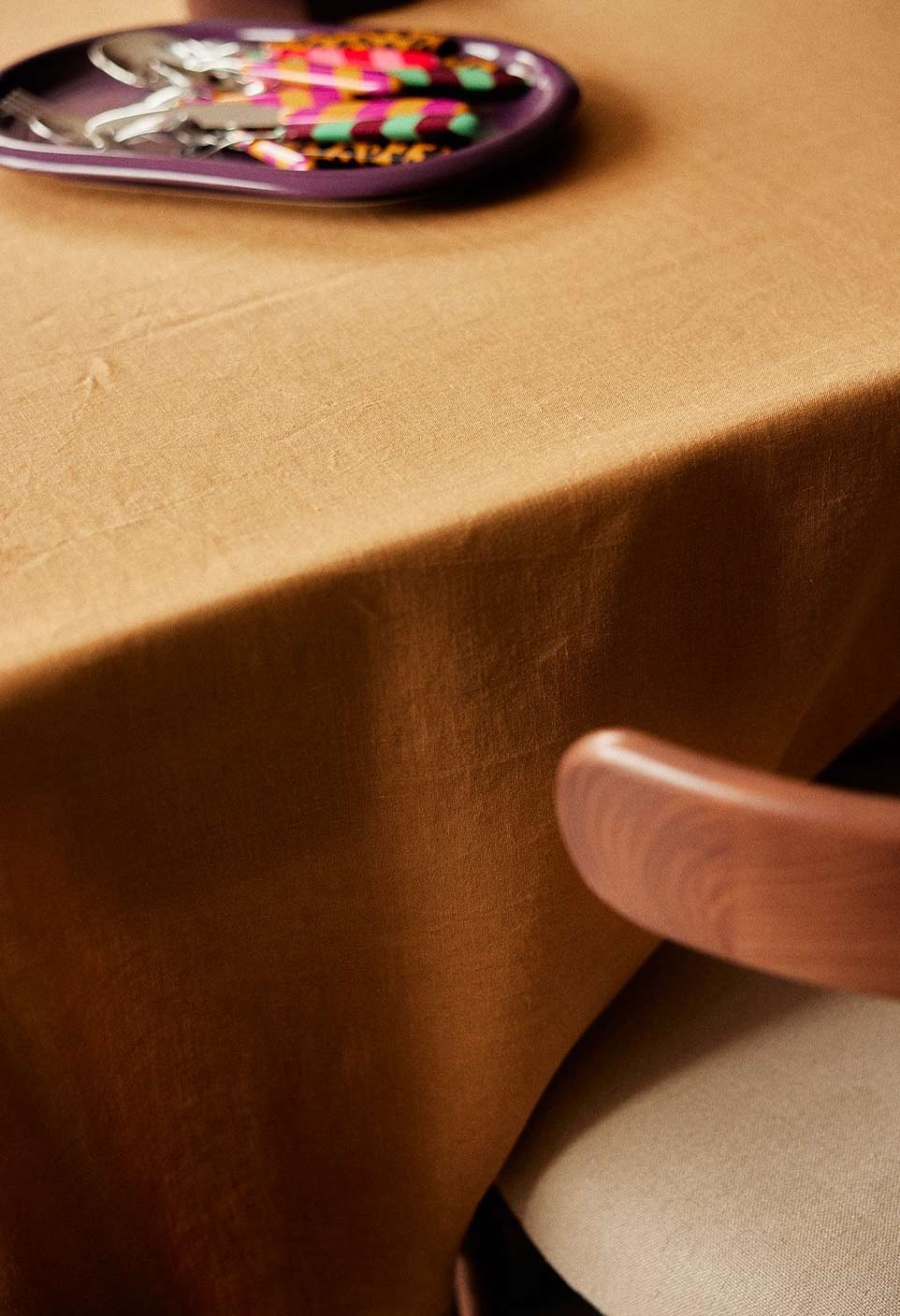 Washed linen tablecloth | Camel Tabac | Gabrielle Paris