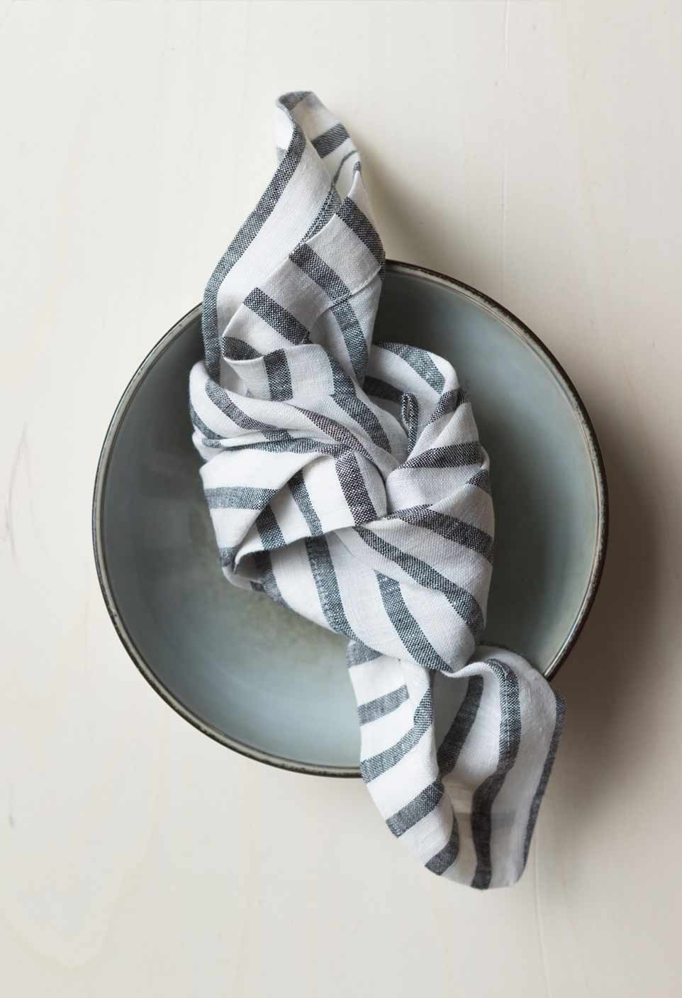 striped and washed linen napkin black white milk | Gabrielle Paris