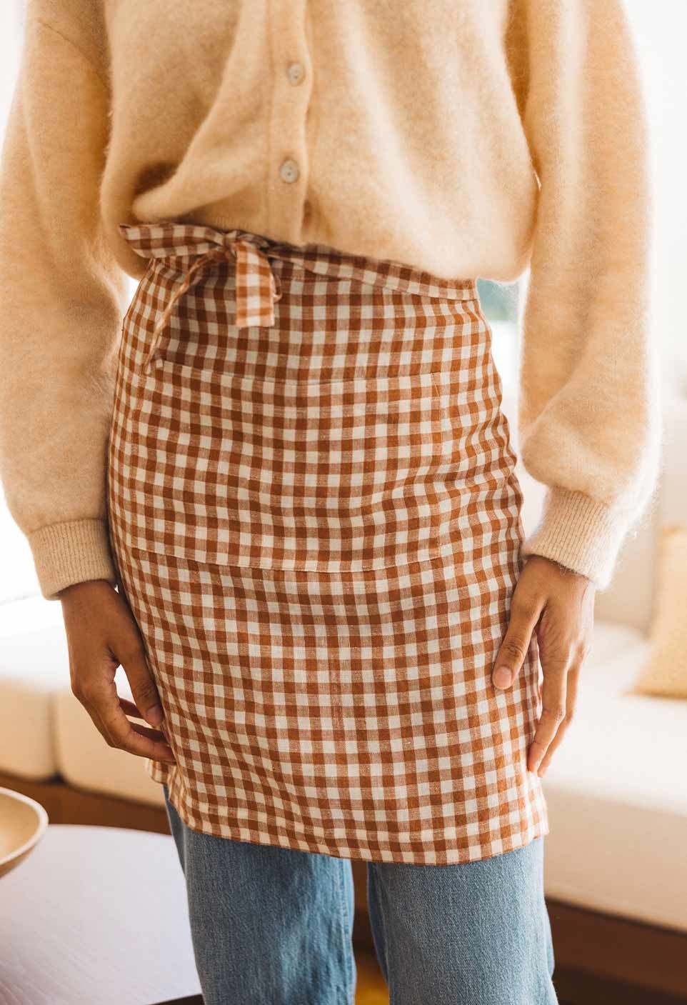 Apron check - vichy brique - washed linen - table linen