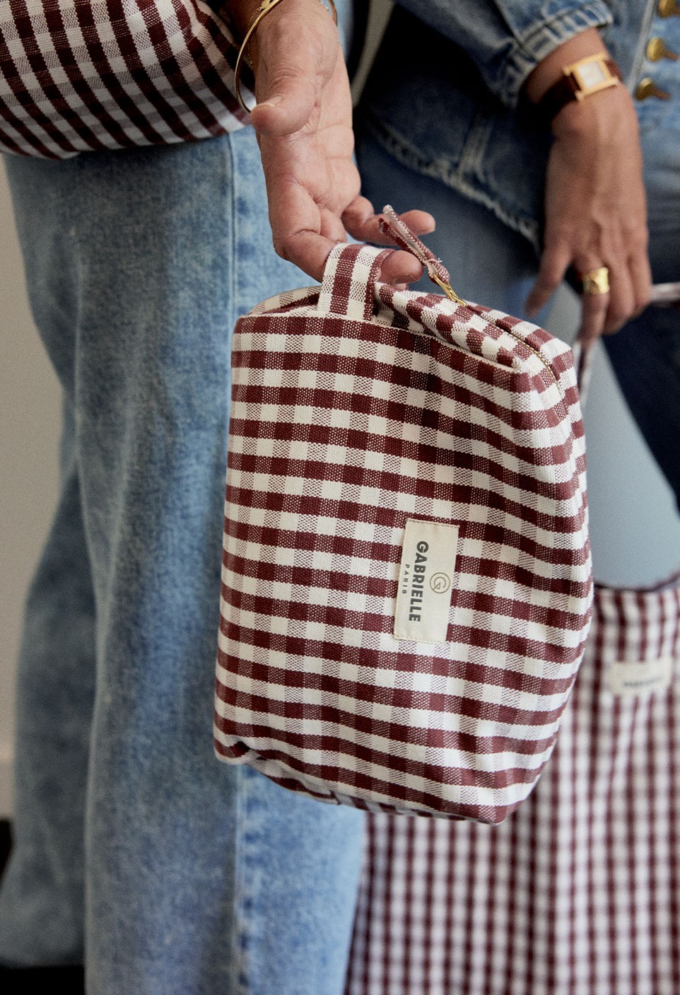 TROUSSE DE TOILETTE  EN COTON VICHY BORDEAUX