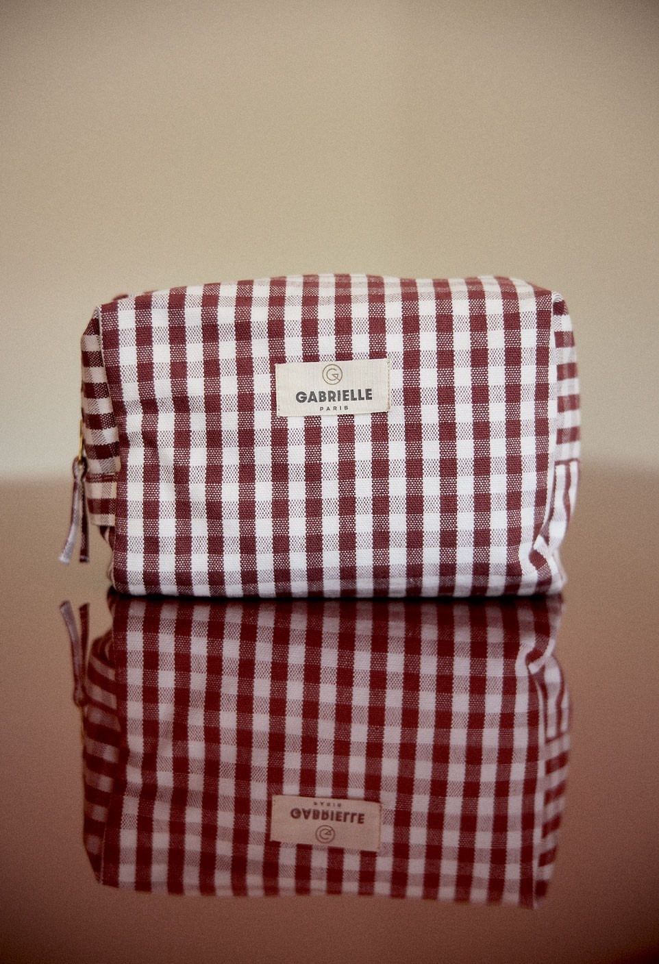 TROUSSE DE TOILETTE  EN COTON VICHY BORDEAUX