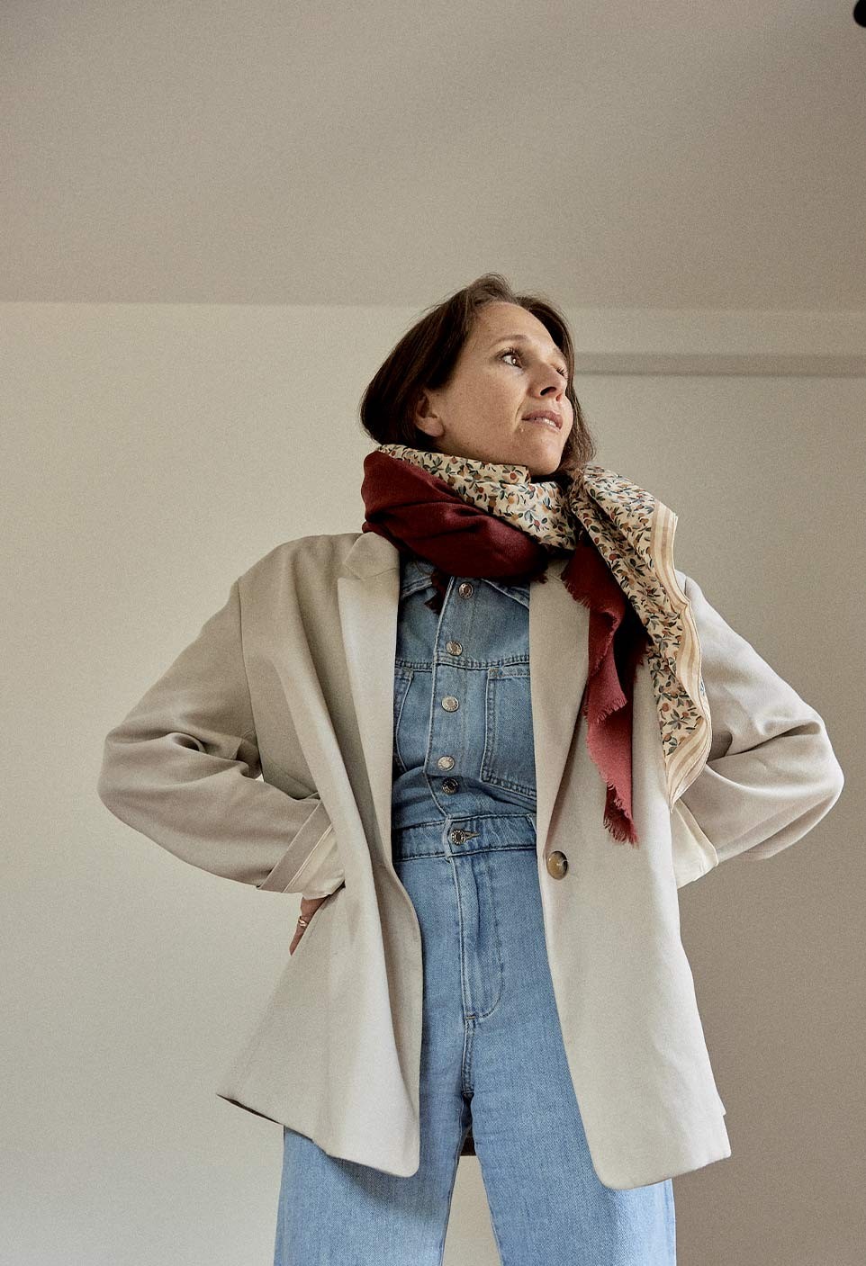 Plain scarf wool and silk - red burgundy - woman accessory