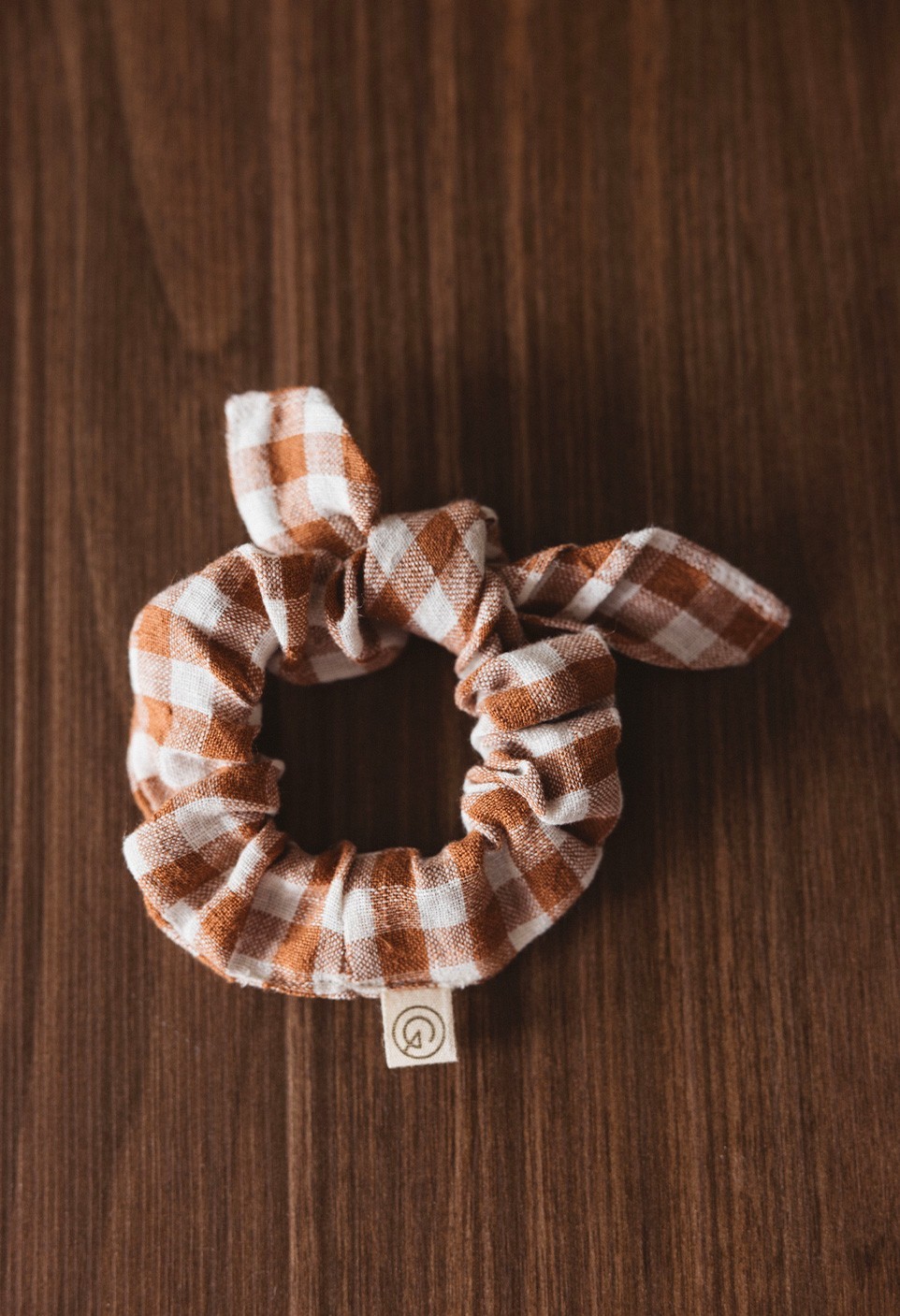 Check scrunchie - washed linen - vichy brique - woman accessory