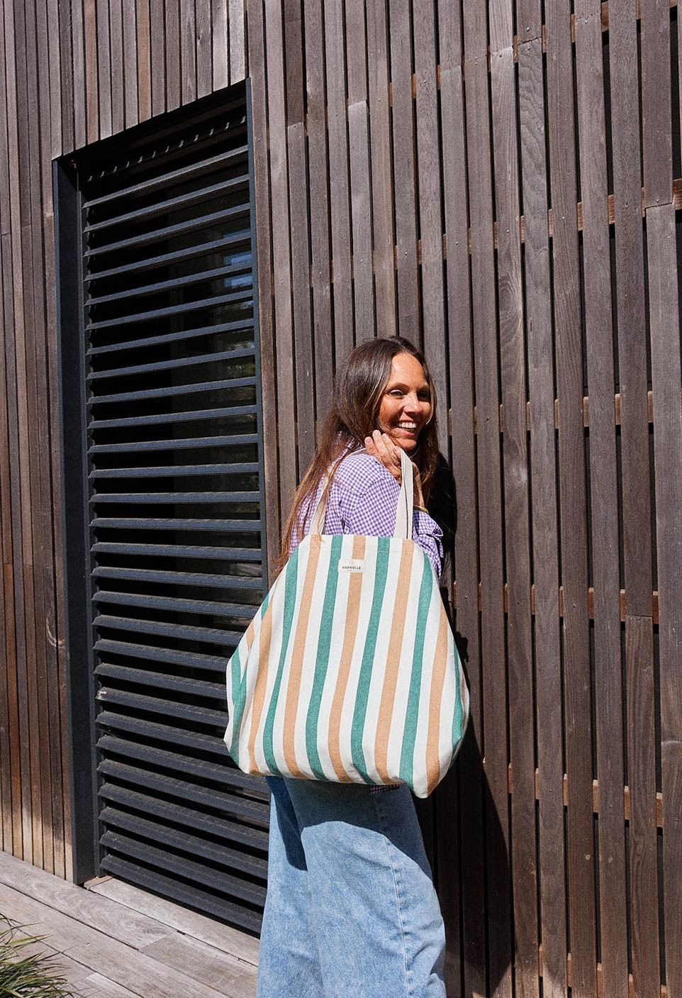 The XXL beach bag in emerald stripes