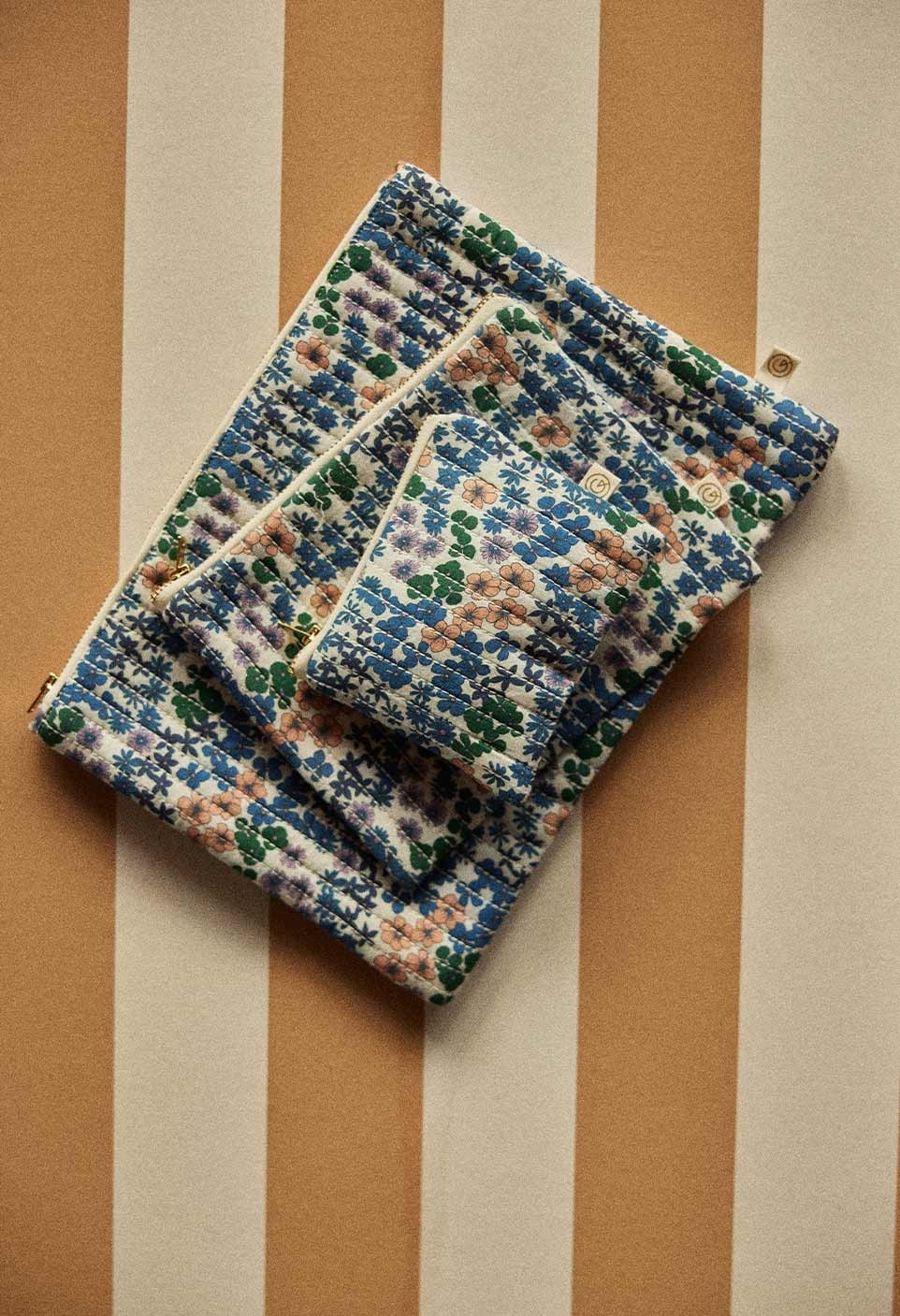 Cotton Ipad pouch Flower Azur