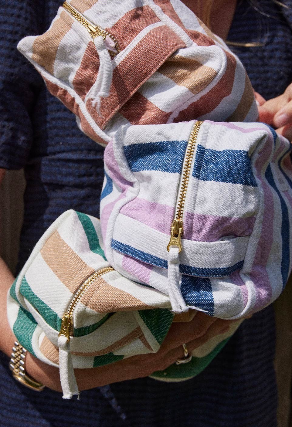 The indigo stripe cotton toiletry bag