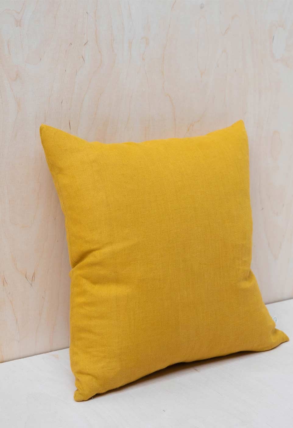 washed linen cushion camel tabac