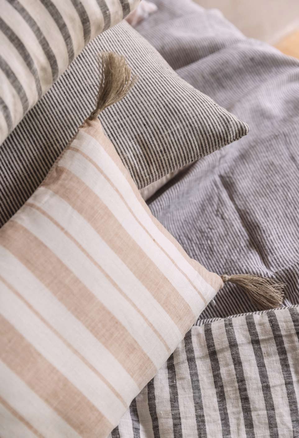 washed linen striped bahia cushion glaise milk