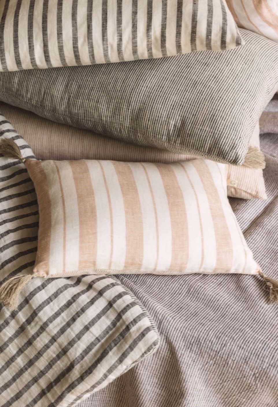 washed linen striped bahia cushion glaise milk