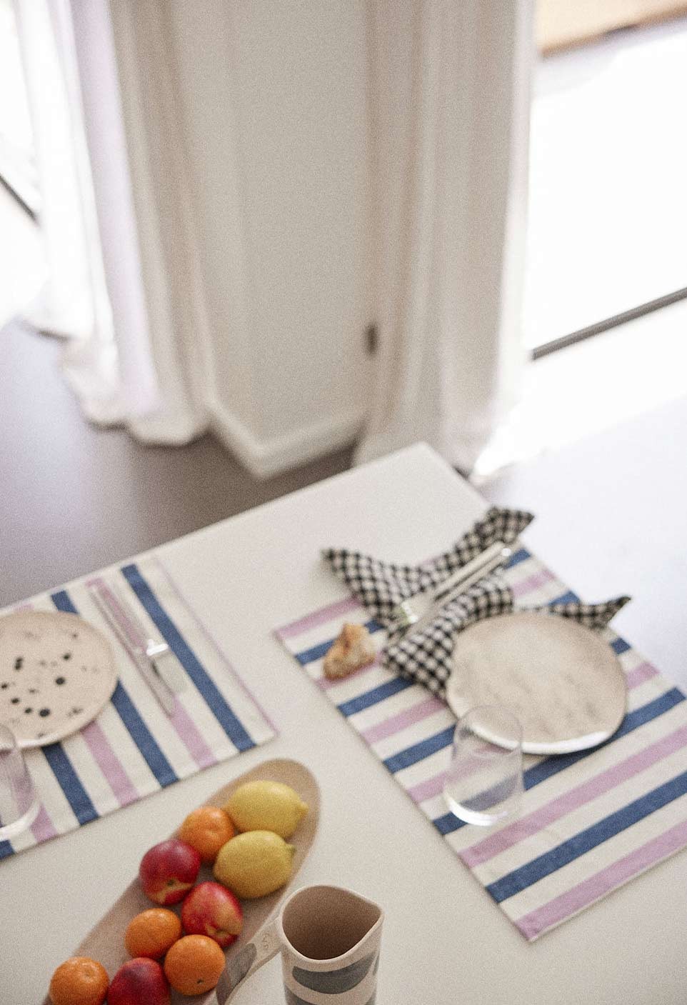 SET DE TABLE EN COTON  RAYURES INDIGO