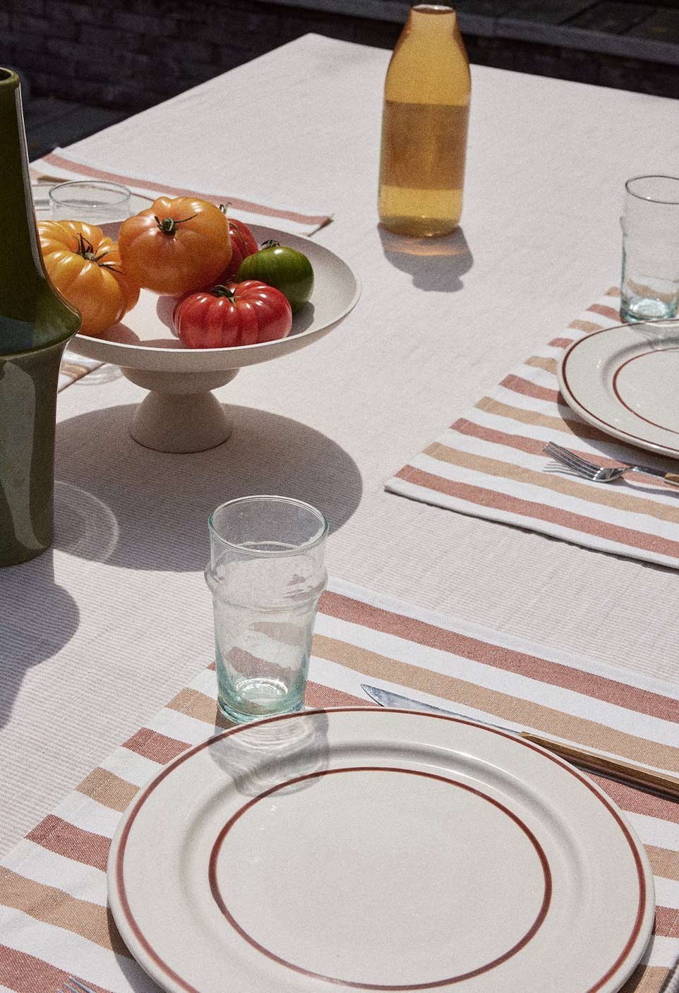 SET DE TABLE EN COTON  RAYURES BRIQUE