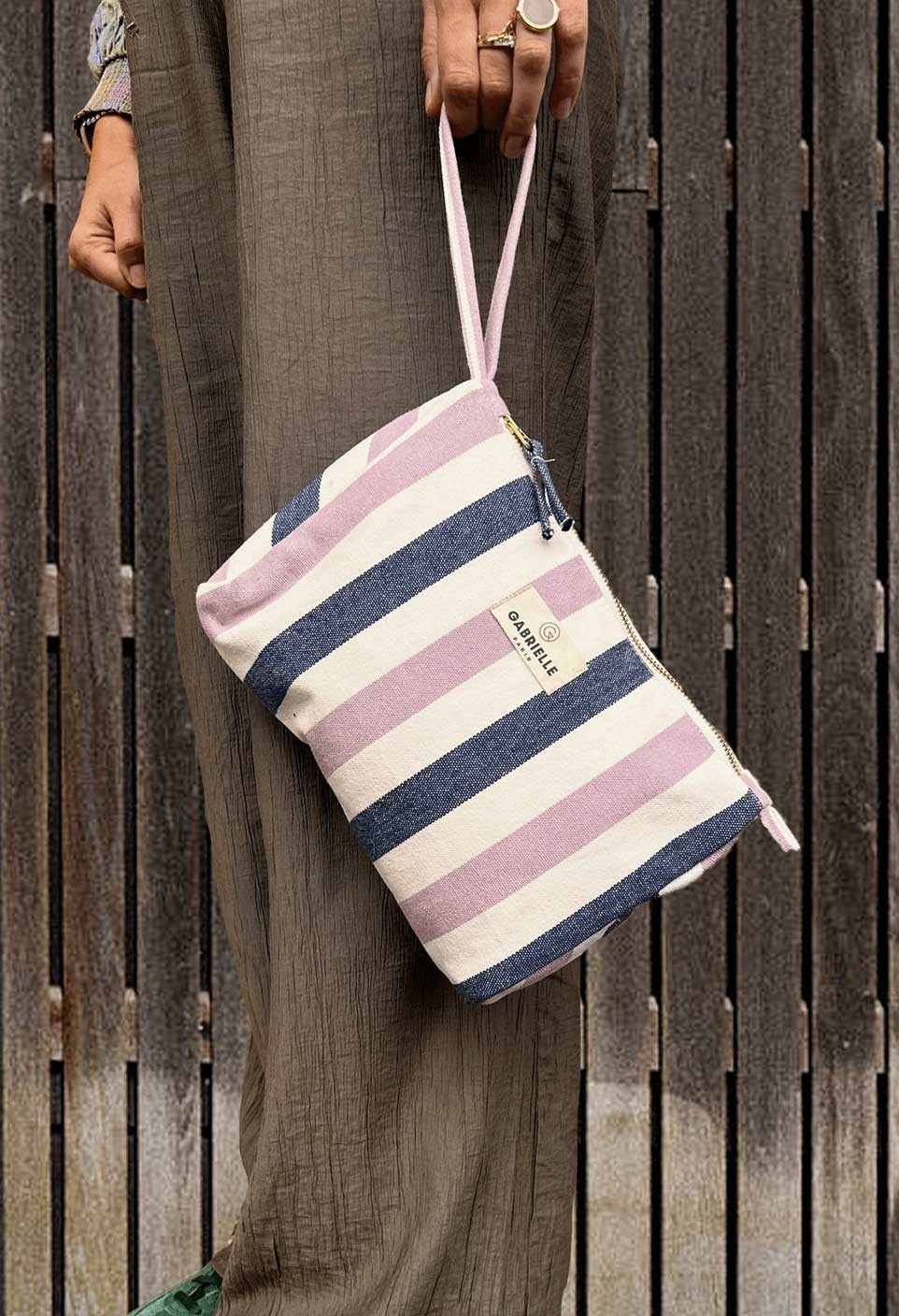 The indigo stripes beach pouch