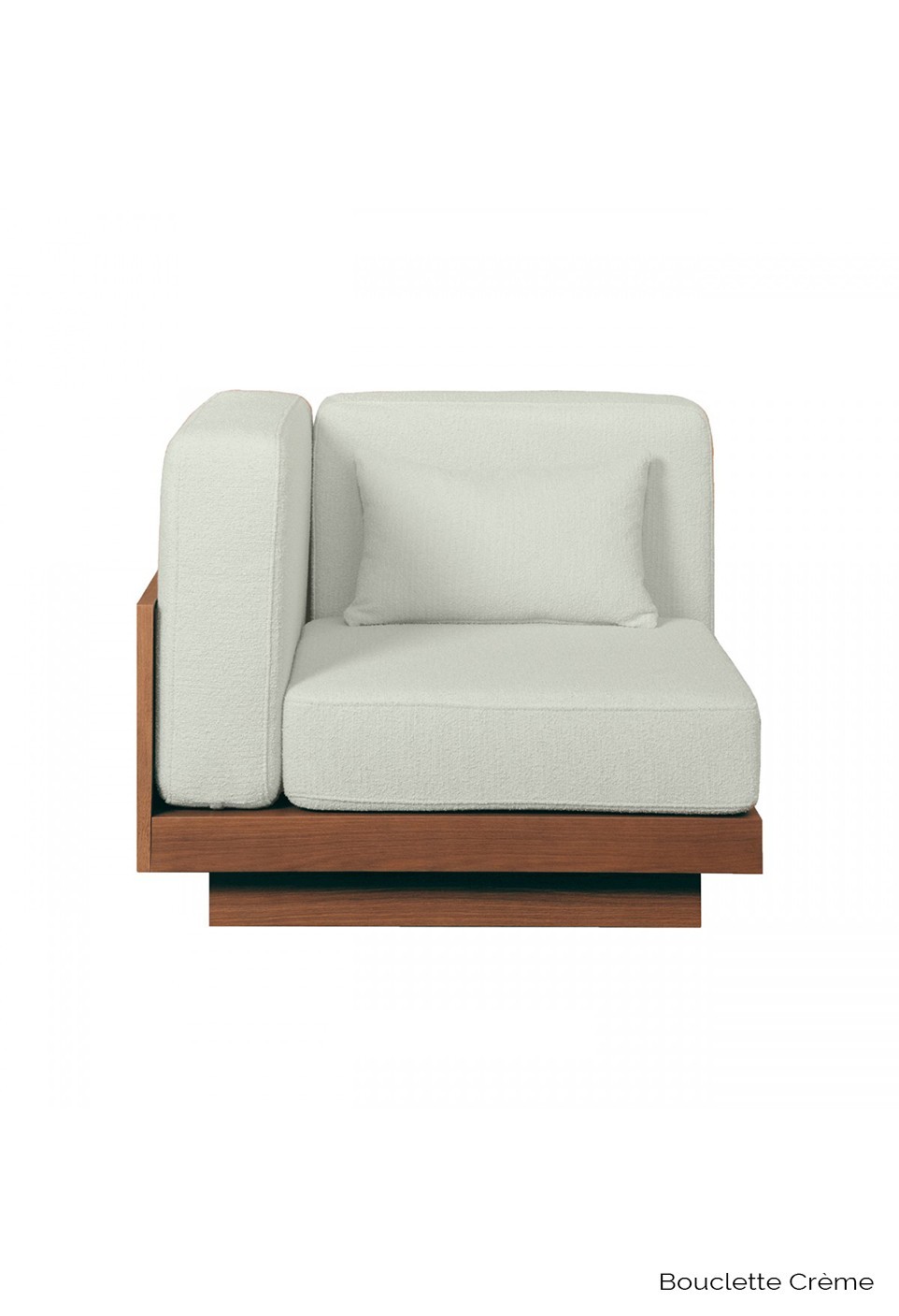 FAUTEUIL D'ANGLE  FINITION NOYER BOUCLETTE CRÈME