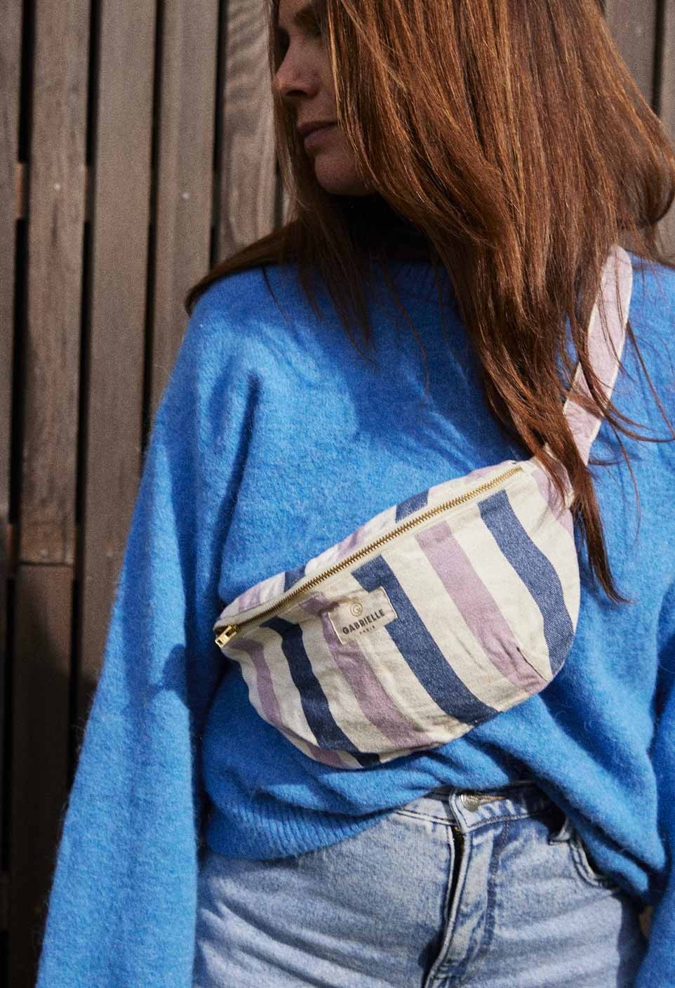 Indigo striped waist bag