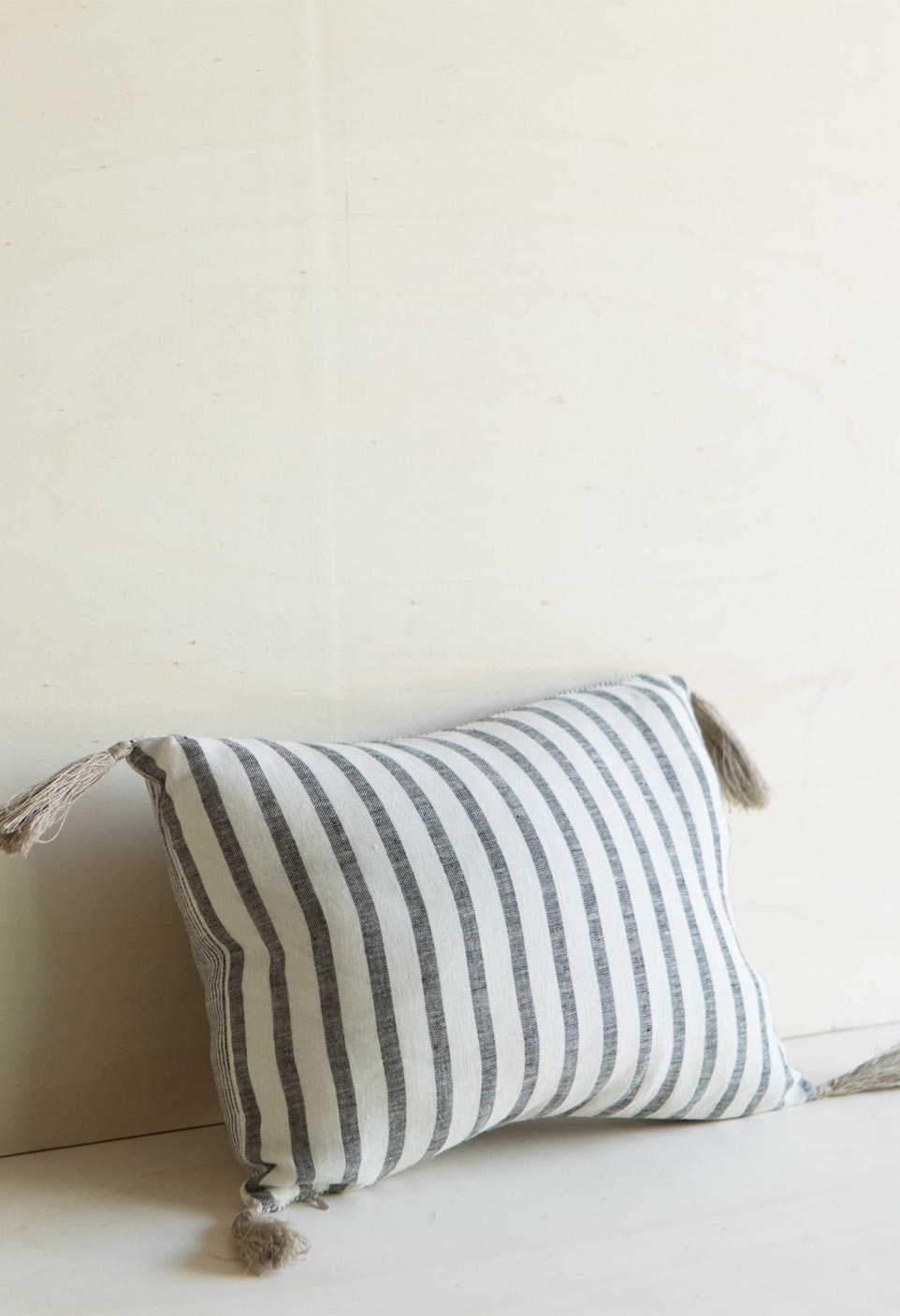 washed linen striped bahia cushion black white