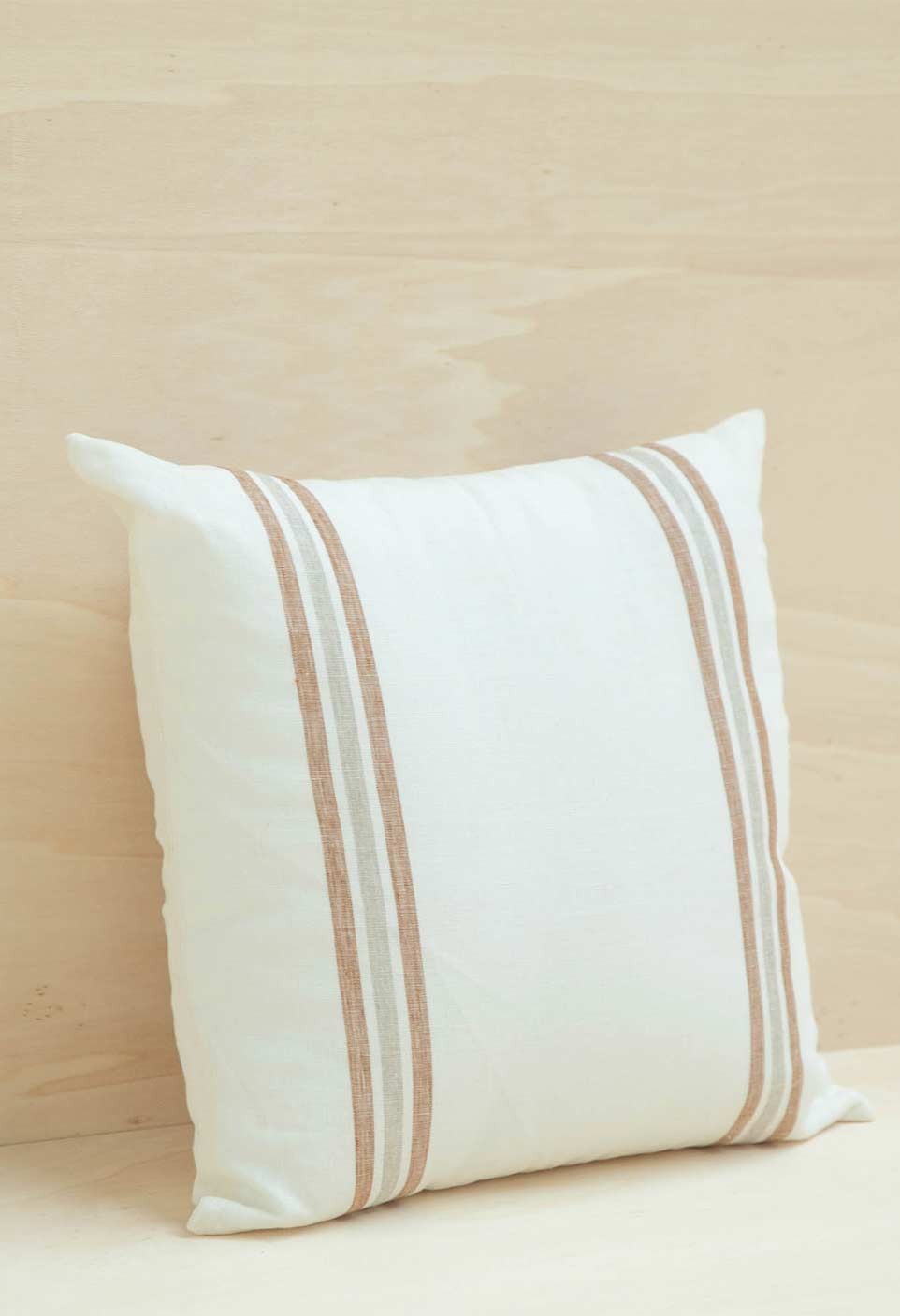 striped washed linen cushion black milk