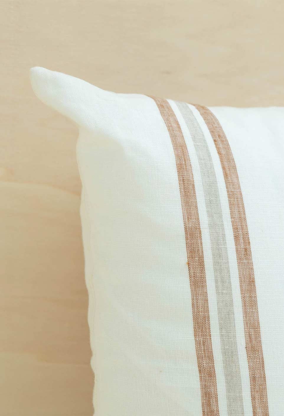 striped washed linen cushion black milk