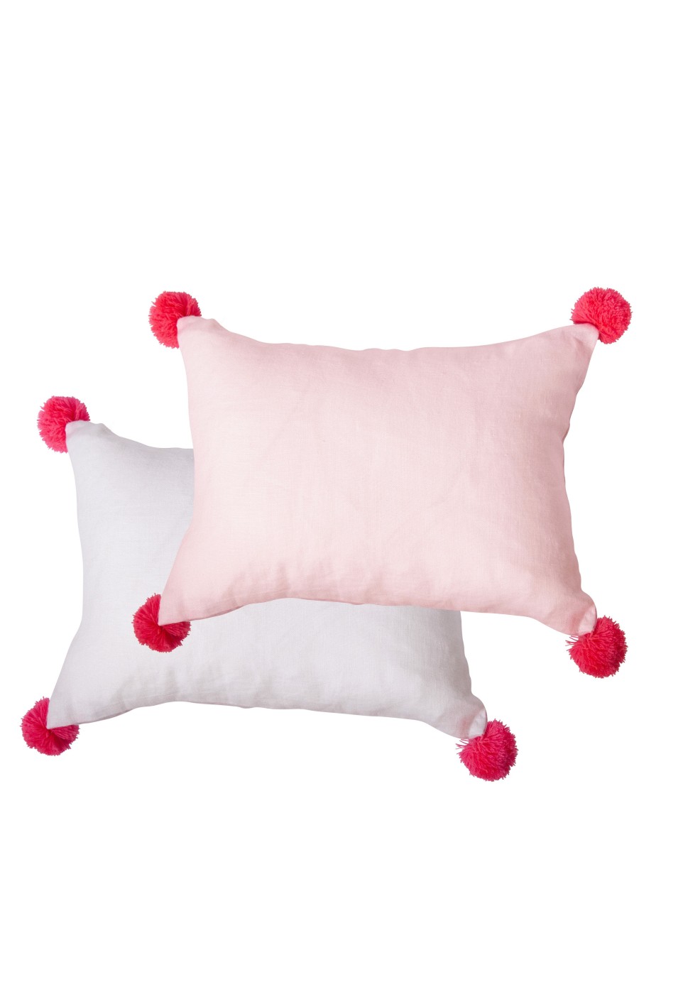 washed lined cushion pink dragée cream milk with pompons